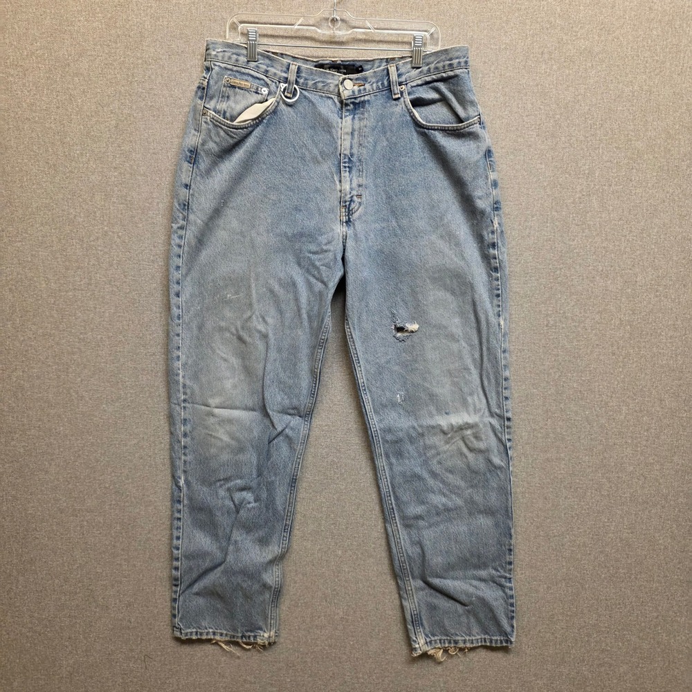 Calvin Klein Jeans Mens 36x32 Easy Fit Doublestone Light Wash Denim Blue Pants
